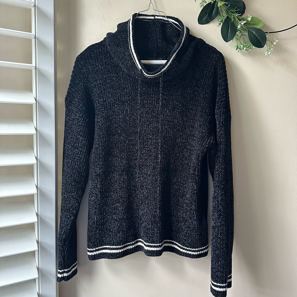 Rachel Zoe Charcoal Knit Sweater with white Accents
